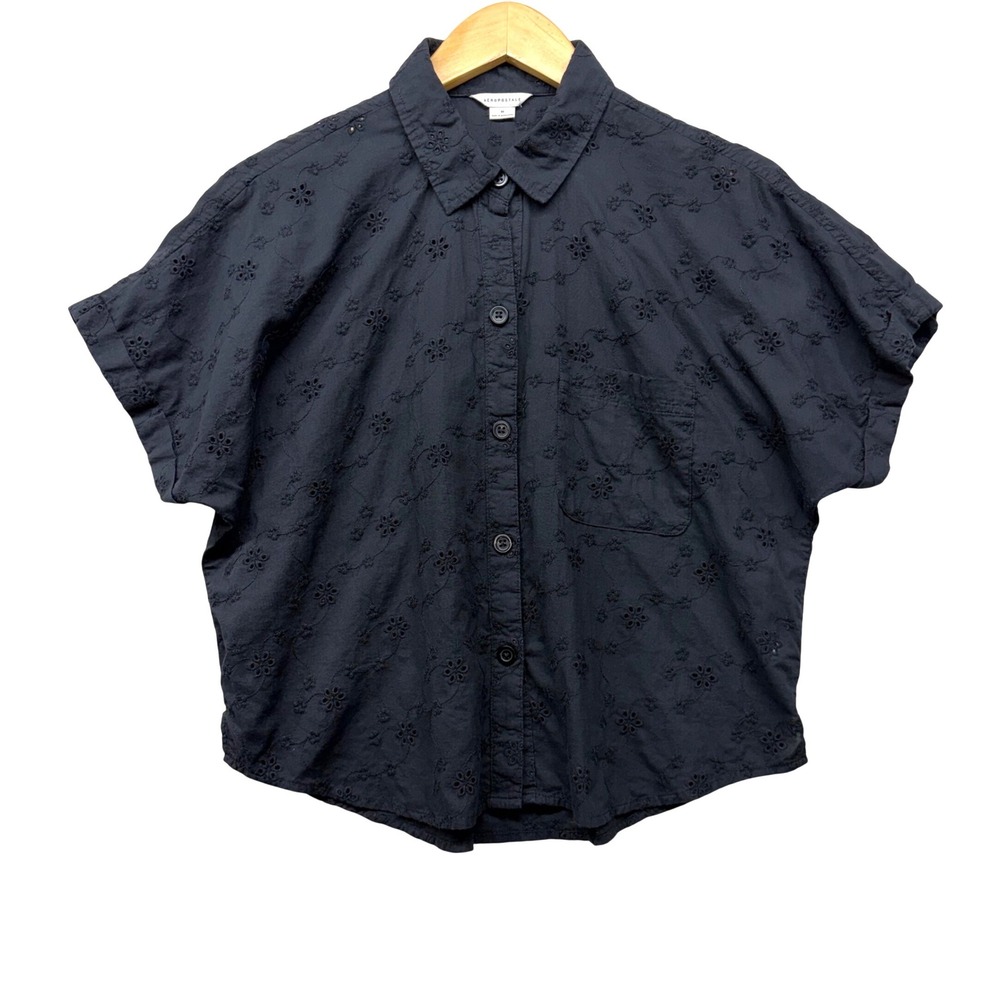 Aeropostale Black Eyelet Organic Cotton Button Down Shirt GTVABA6 Womens Medium